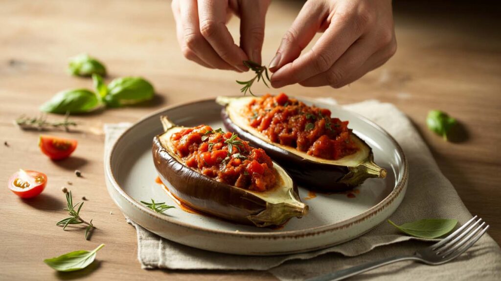 Berenjenas rellenas de carne y verduras