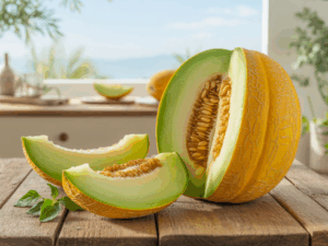 melon galia | en mesa de madera